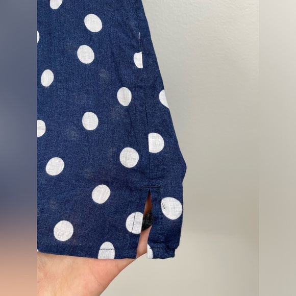 Anthropologie Maeve Women Buttondown Surf Linen Navy Dot Shirt Top Linen Sz XS - Picture 6 of 16